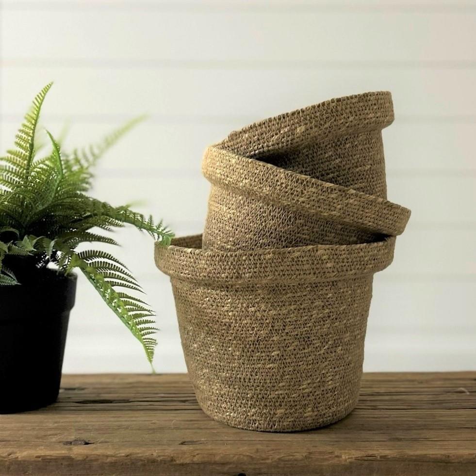 Set of 3 Woven Seagrass Planter Baskets