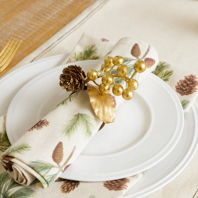 Set of 4 Pinecone And Boughs Cotton Napkins