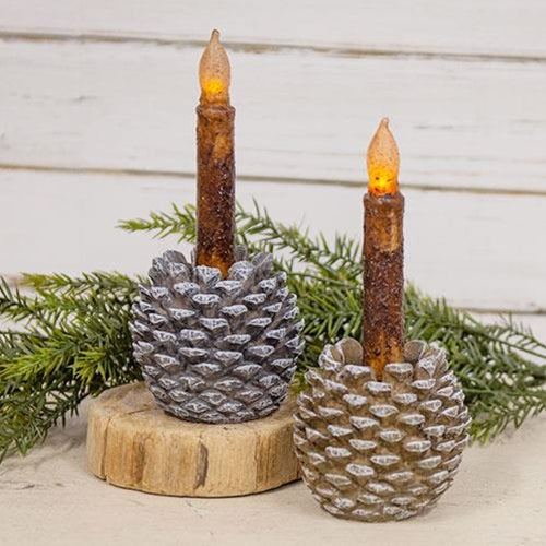 💙 Set of 2 Resin Pinecone Taper Holders