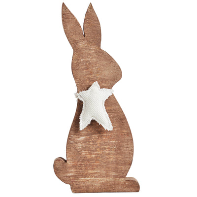 Wooden Bunny with Burlap Star Figure 12" H