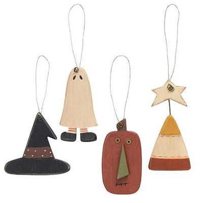 Set of 4 Primitive Wooden Halloween Ornaments