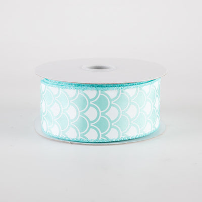 🔥 Aqua and White Satin Fish Scales Mermaid Ribbon 1.5" x 10 Yards