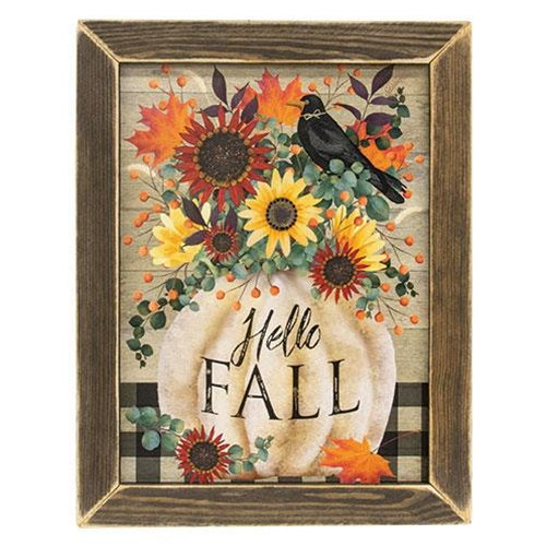 Hello Fall Pumpkin Bouquet Framed Print 17.5" H