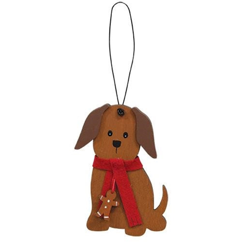 Dog With Gingerbread Scarf Wooden Ornament
