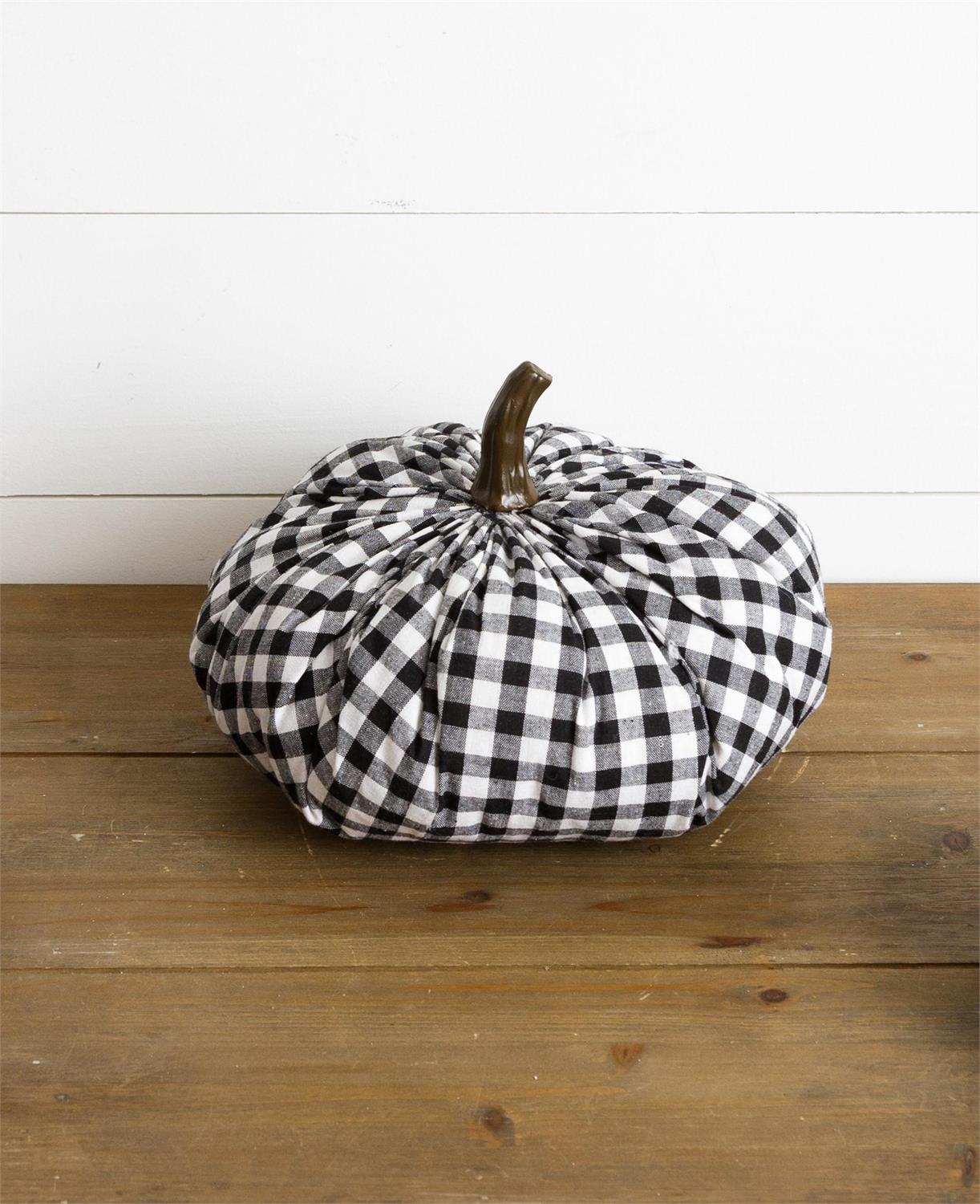 Black and White Plaid 10" Fabric Pumpkin