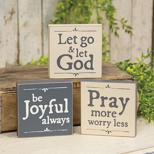 Set of 3 Let Go & Let God Square 4" Block Signs