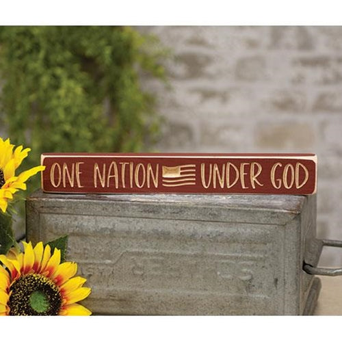 One Nation Under God with Flag 12" Engraved Wooden Block