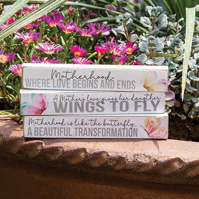 Set of 3 Motherhood Butterfly Mini Stick Signs