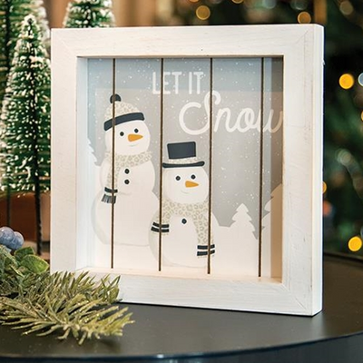 Let It Snow Framed Shiplap Snowman 7.25" Sign