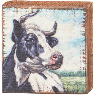 💙 Dairy Cow 4" Wooden Block Sign
