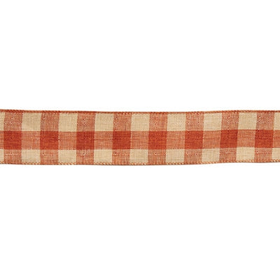 Wired Orange & Cream Gingham Ribbon 2.5" x 10yds