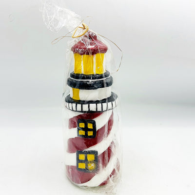💙 Lighthouse Red and White Striped Shaped Candle 7.25" H