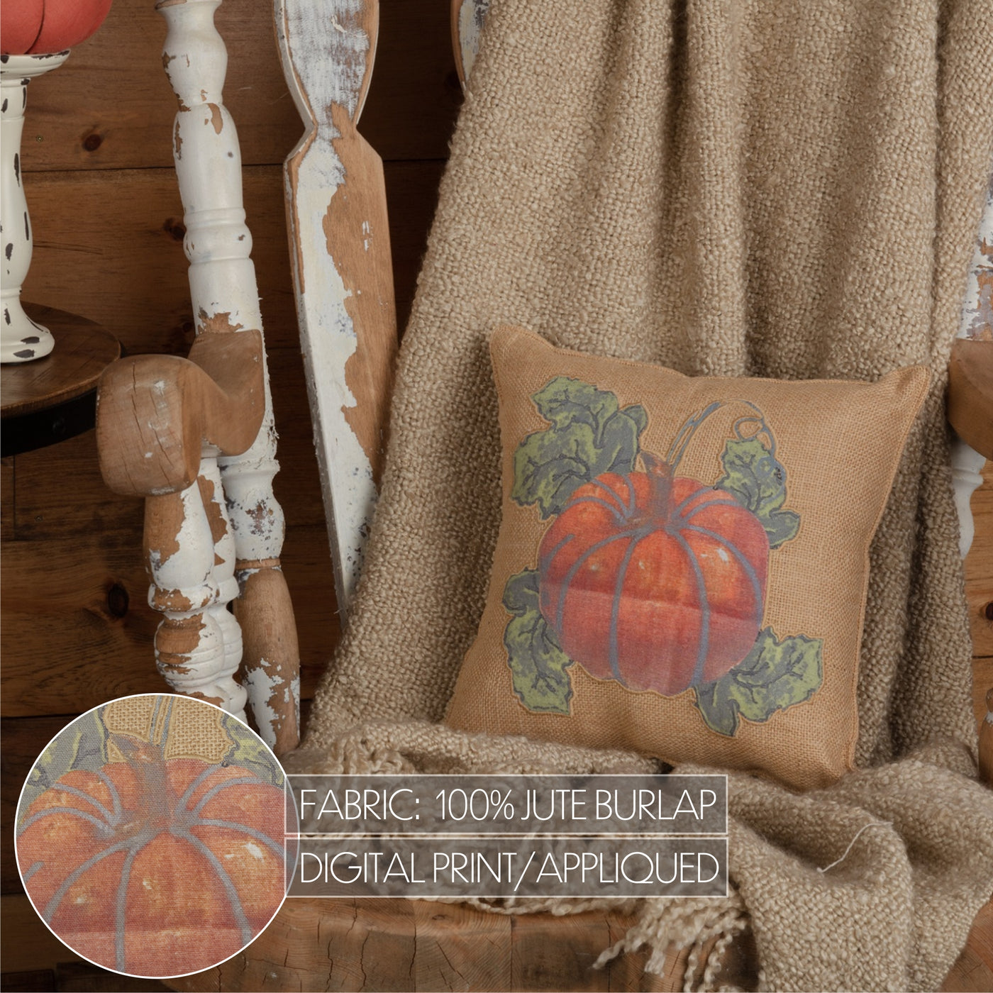 Harvest Garden Pumpkin 12" Jute Burlap Accent Pillow