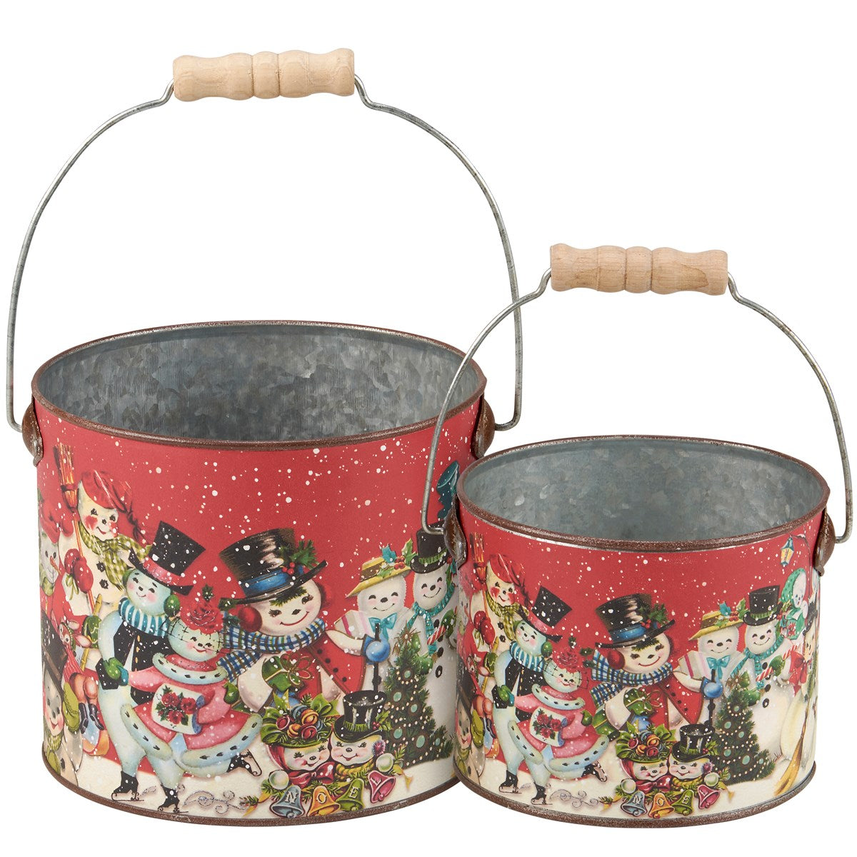 Set of 2 Retro-Style Snowmen Buckets