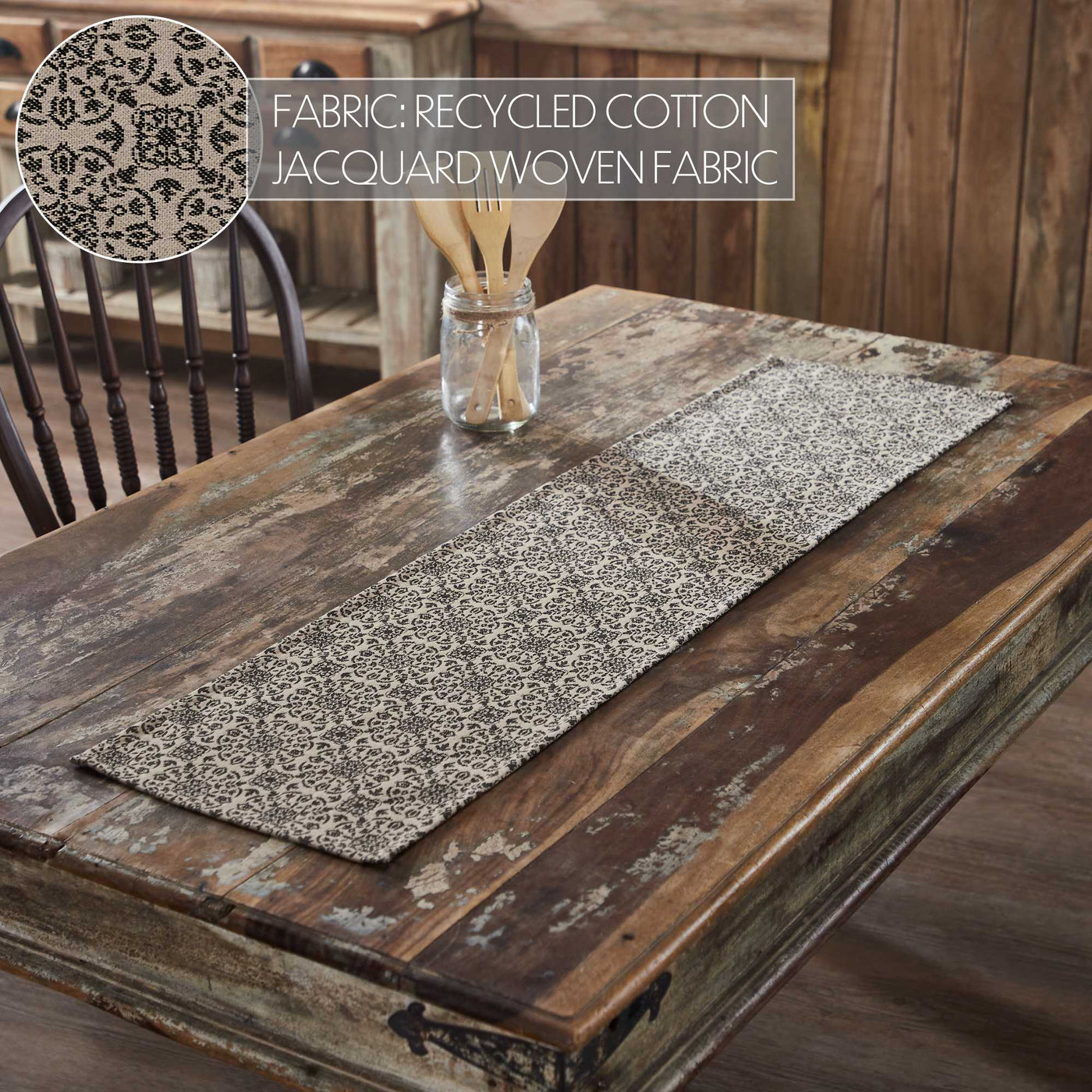 Custom House Black Tan Jacquard 48" Table Runner