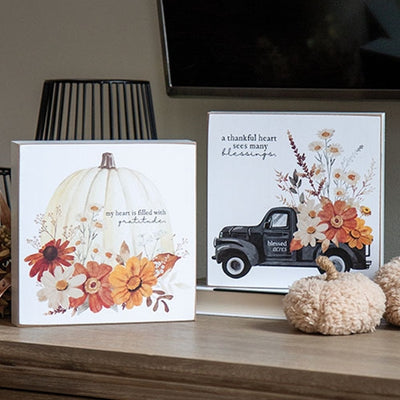 Set of 2 A Thankful Heart Fall Floral Box Signs