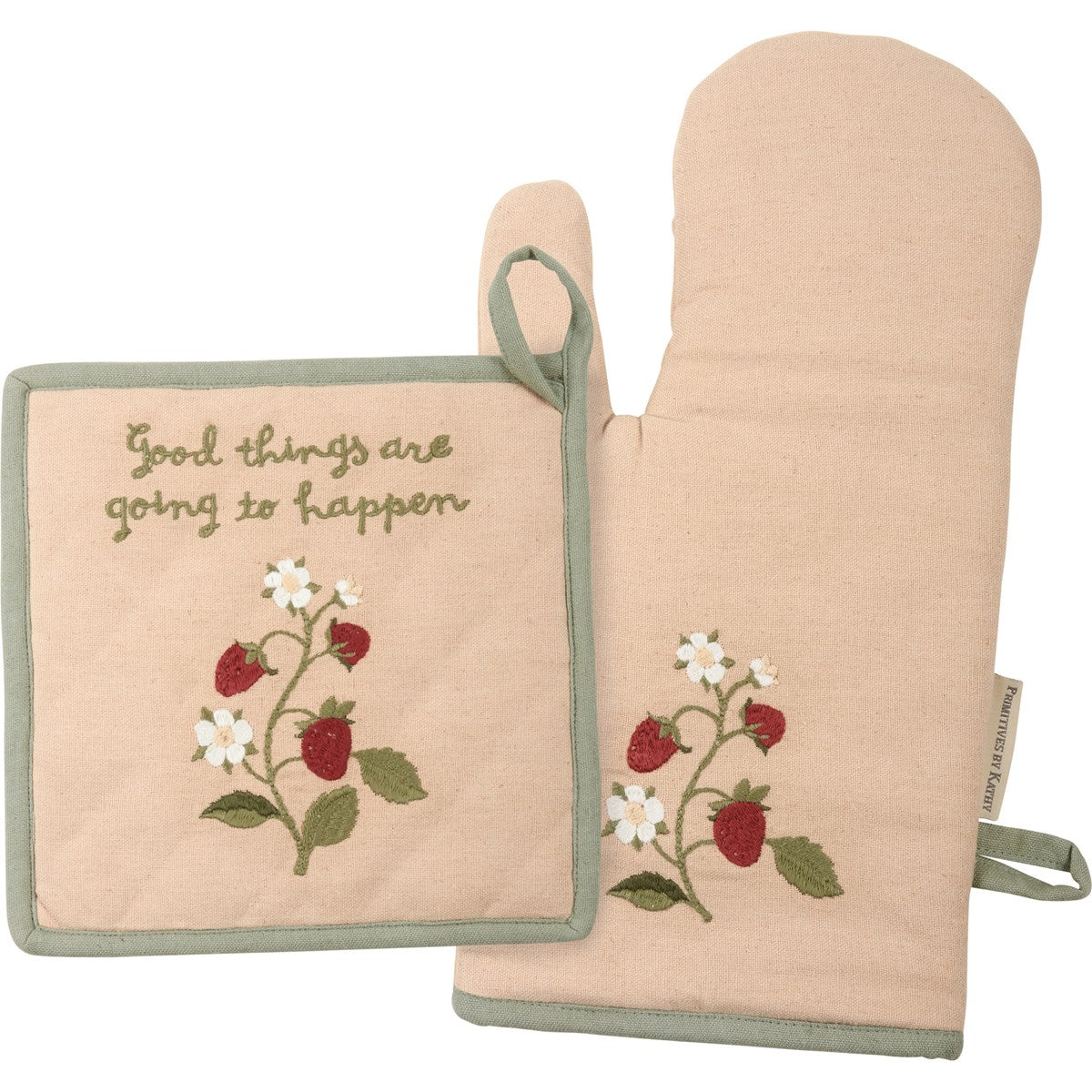 Good Things Going To Happen Strawberry Oven Mitt and Potholder