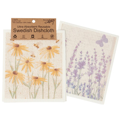 Set of 2 Rustic Floral Swedish Dishcloth Set