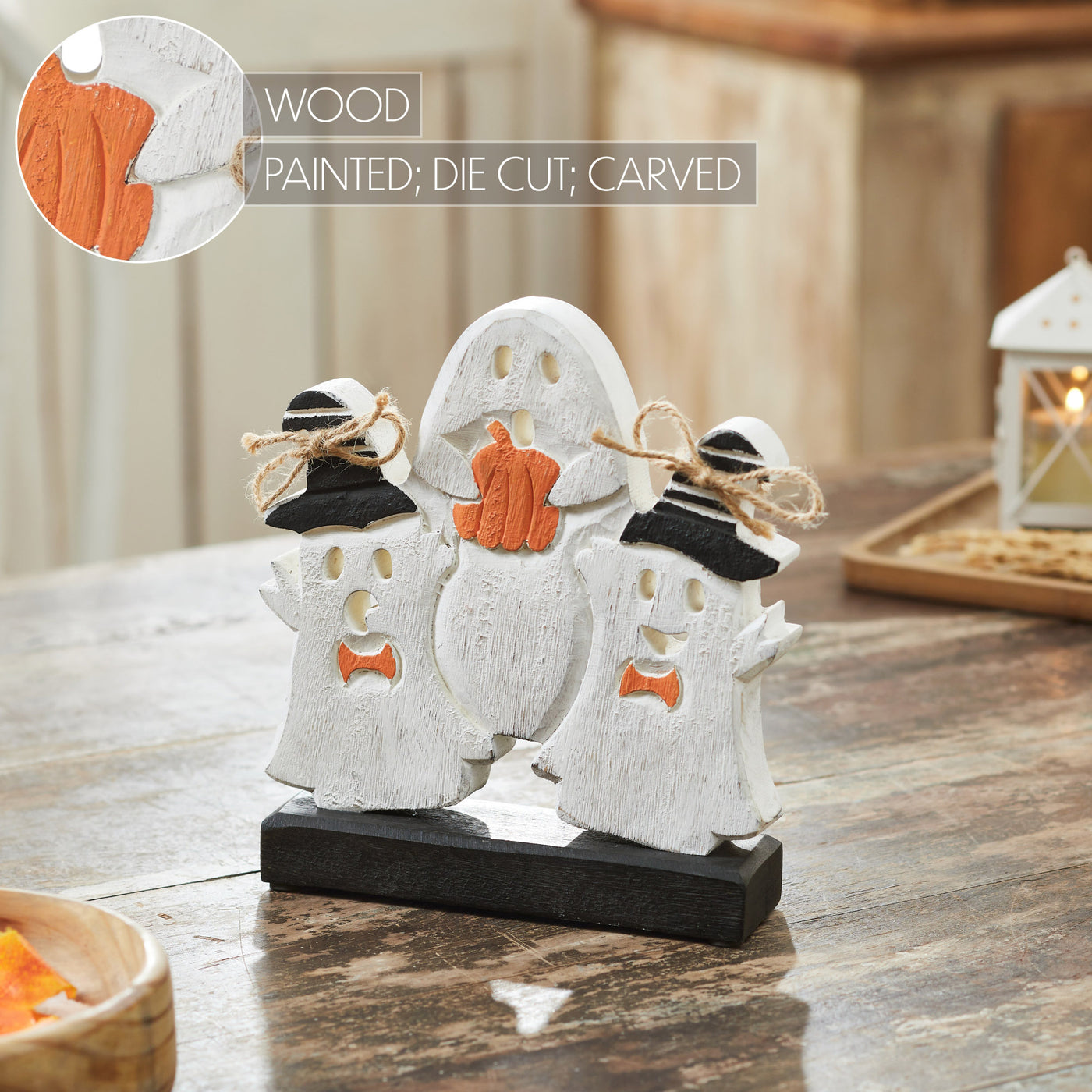 Trio of Ghosts Wooden Tabletop Halloween Decor