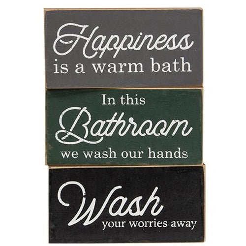 Set of 3 Bathroom Block Wash Your Worries Away