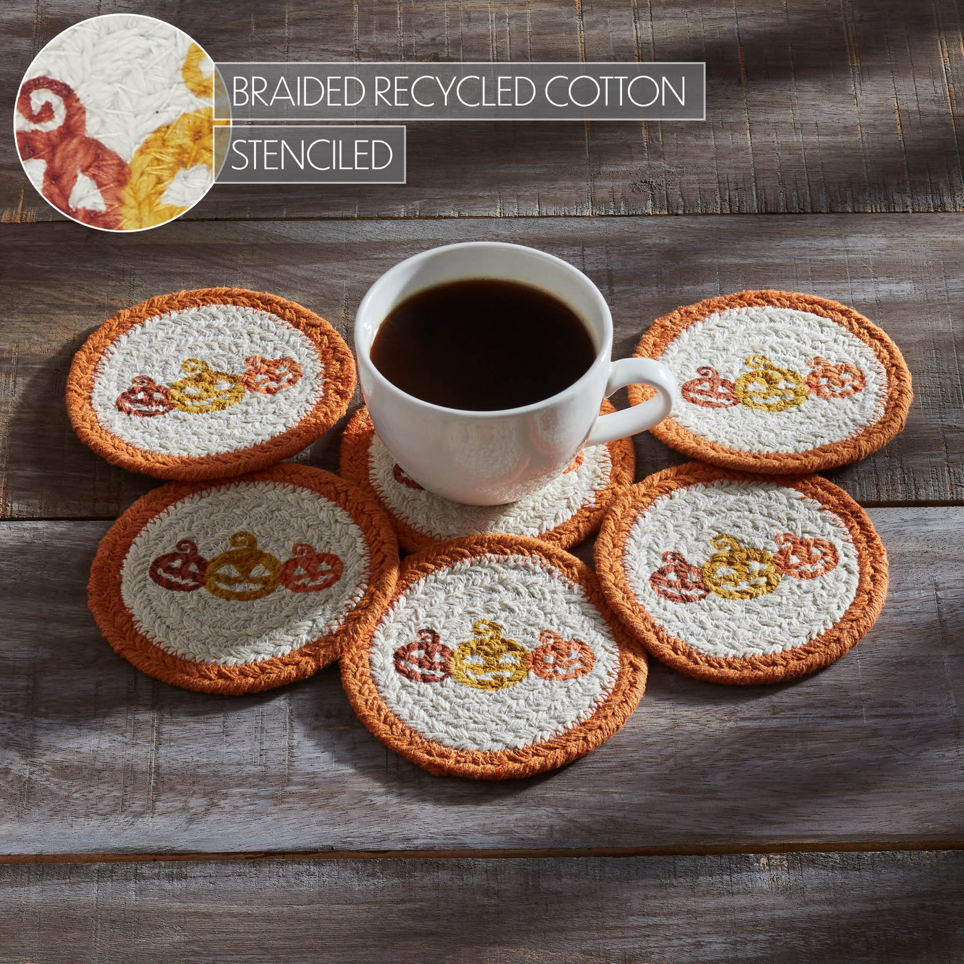 Set of 6 Halloween Jack O' Lantern Stencil Coasters