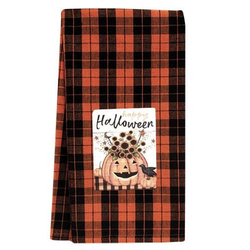 DAY 7 🎃 31 DAYS OF SPOOKYWEEN Happy Halloween Sunflower Jack & Crow Dish Towel