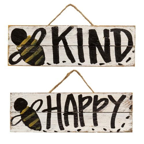 Set of 2 Bee Happy and Kind Hanging Signs