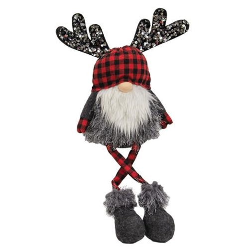 Reindeer Gnome Red & Black Buffalo Check Dangle Leg