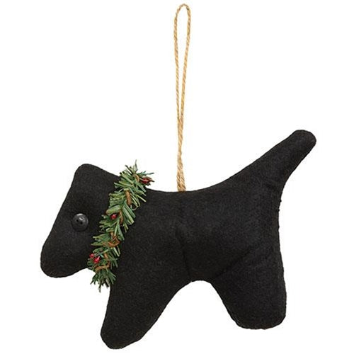 Scottie With Wreath Felt Christmas Ornament