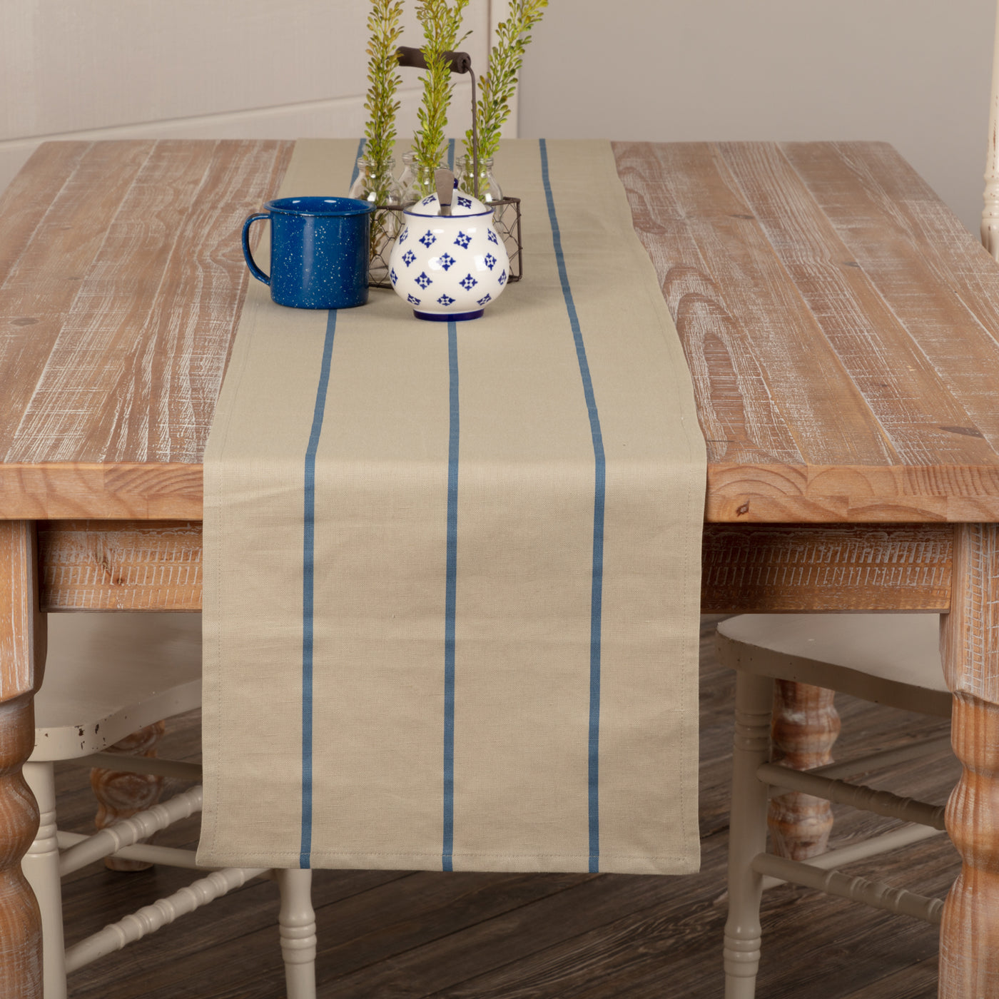 💙 Lauren Steel Blue Striped 90" Table Runner