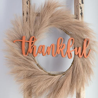 Orange Thankful Hanging Script Sign 20"