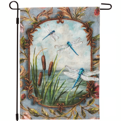 Dragonflies and Cattails Garden Flag