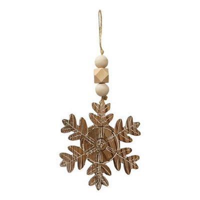 🎄💙 Natural Beaded Distressed Wood Grain Snowflake Ornament Set of 3