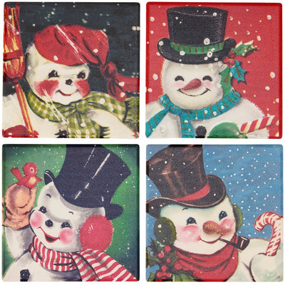 🎄💙 Retro Snowmen Stone Coaster Set of 4