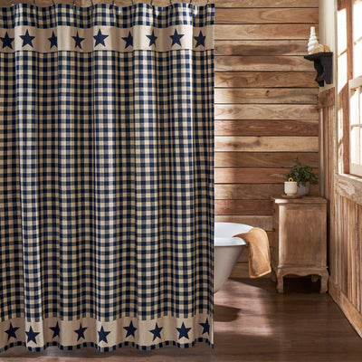 My Country Navy and Tan Shower Curtain 72" x 72"