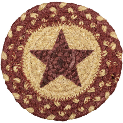 Set of 6 Burgundy Tan Jute Stencil Star Coasters