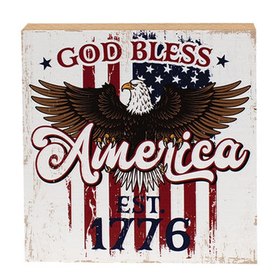 DAY 13 ❤️🫐 20 RED WHITE + BLUEBERRY DAYS God Bless America Eagle Square Shelf Sitter Block