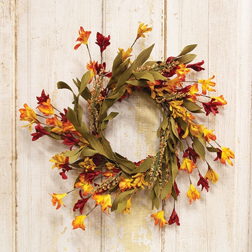 Orange & Burgundy Wildflower Heather 16" Faux Floral Wreath