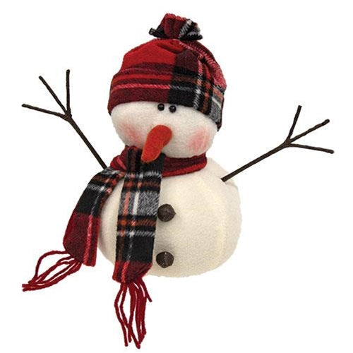 Winter Snowman with Tartan Hat and Scarf Fabric Figure