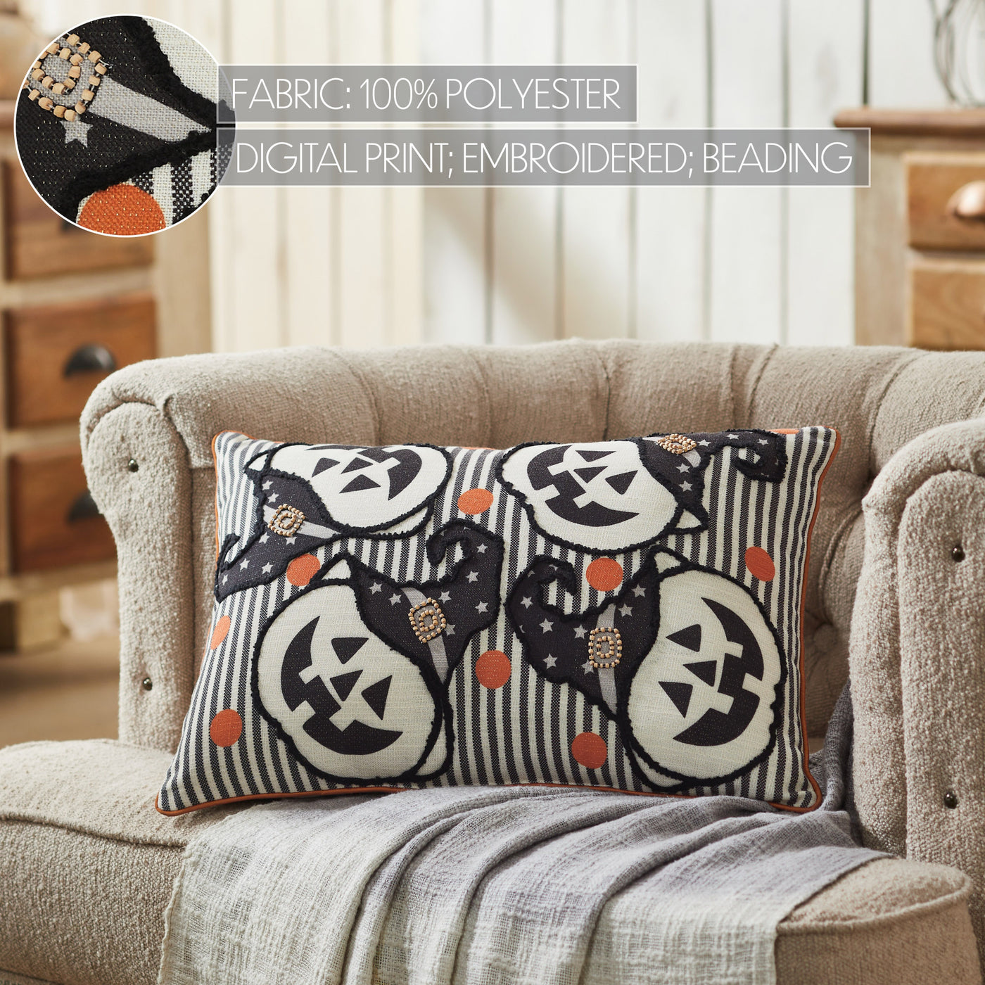 Witchy Pumpkins Striped Accent Pillow