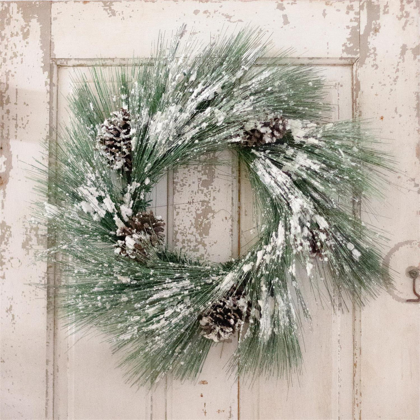 Frosted Snowy Pine with Pinecones 24" Faux Evergreen Wreath
