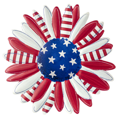 💙 Patriotic Stars & Stripes Flower 12" Embossed Metal Sign
