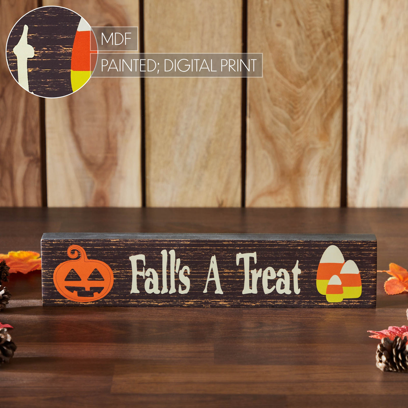 Fall's A Treat Candy Corn and Jack O' Lantern 14" Sitter Sign