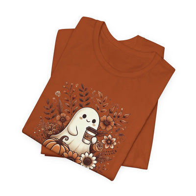 Floral Ghost With Coffee Halloween T-Shirt