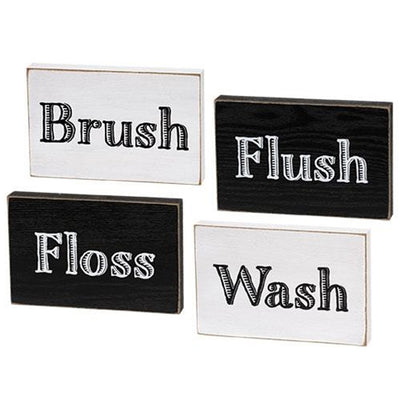 Set of 4 Bathroom Words Mini Block Signs