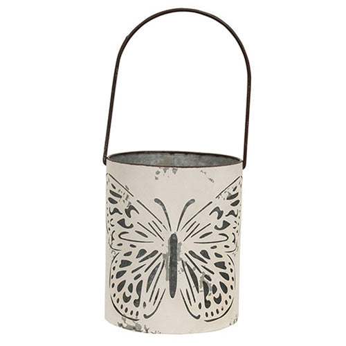 Set of 2 Butterfly Cutout White Metal Buckets