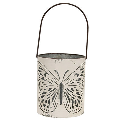 Set of 2 Butterfly Cutout White Metal Buckets