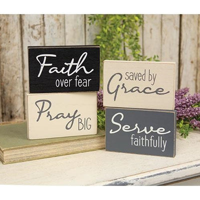 Set of 4 Saved By Grace Religious Wooden Block Signs