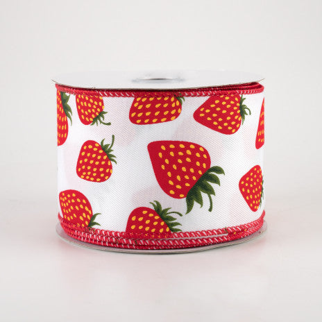 💙 Strawberry Fruit on White Ribbon 2.5" x 10 yards