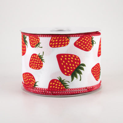 HAPPY BIRTHDAY🎂 💙 Strawberry Fruit on White Ribbon 2.5" x 10 yards